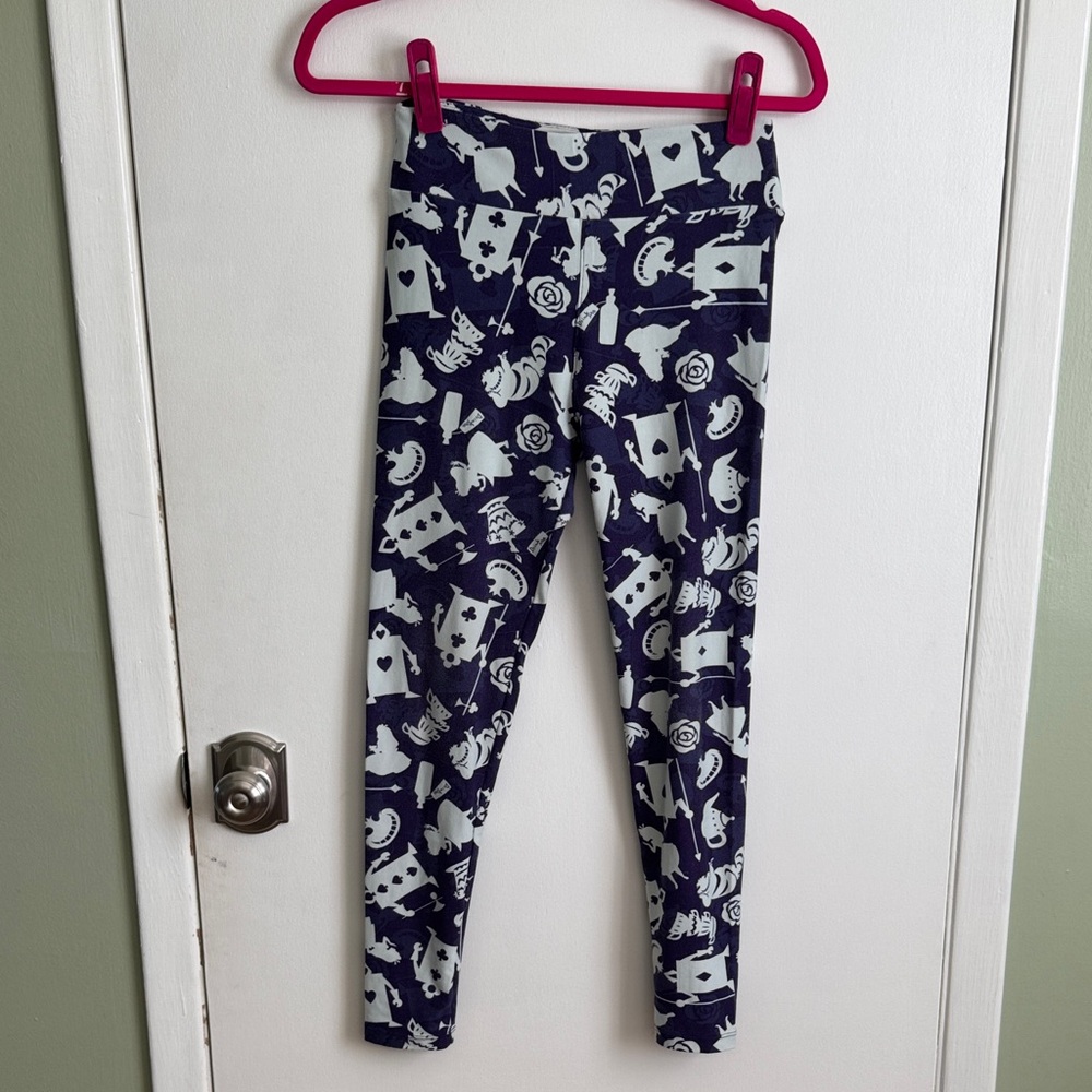 LuLaRoe Leggings Alice in Wonderland theme with Purple and White Patterns